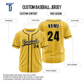 Custom Yellow Blue Pinestripe Button Down Baseball Jersey